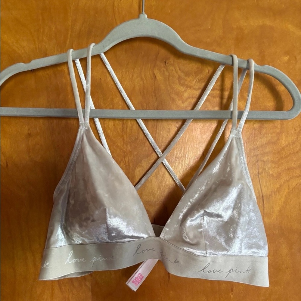 Victoria's Secret Pink Velvet Crisscross Bralette in cream color